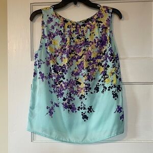 Talbots 100% Silk Floral Sleeveless Top Size 4 Aqua Purple Yellow Blouse